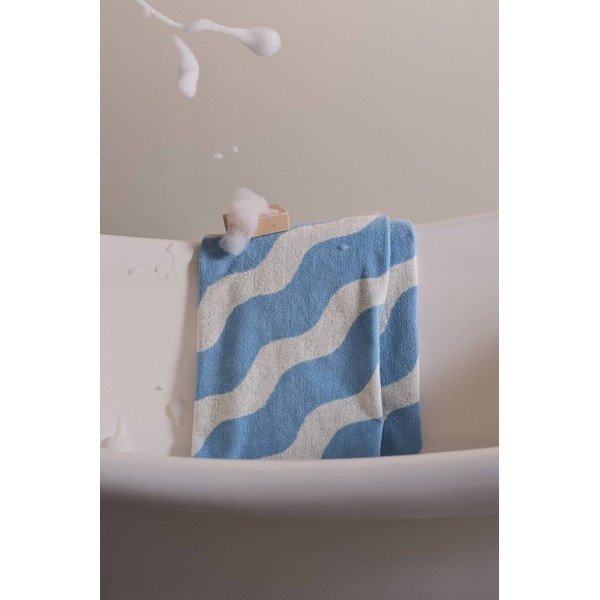 Asciugamano bianco/azzurro in cotone 90x150 cm Waves – Jotex-image-1