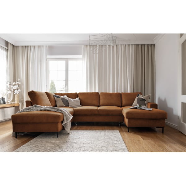 Divano letto angolare in velluto a coste arancione (angolo sinistro) Lofty Lilly - Miuform-image-4