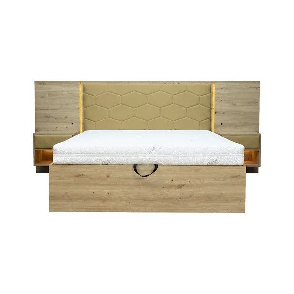 Letto matrimoniale imbottito/in truciolato verde con contenitore con rete inclusa 180x200 cm Palmeraie – Bobochic Paris