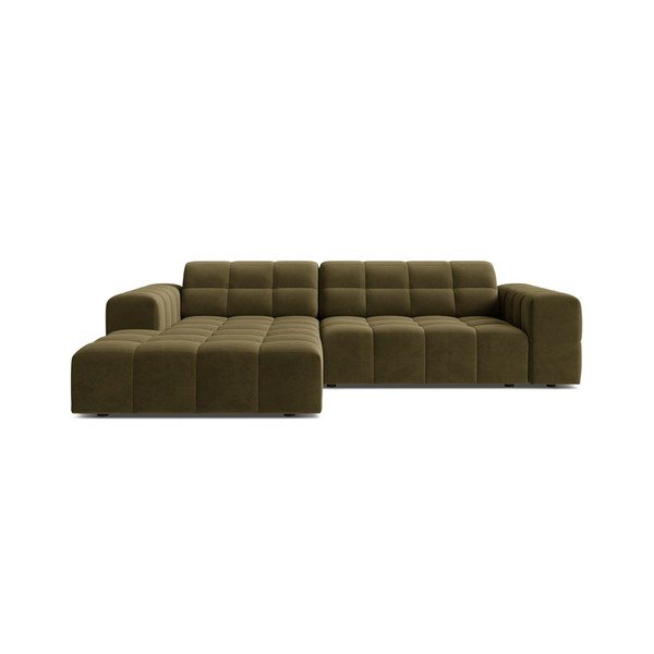 Divano angolare color kaki (con penisola a sinistra/con chaise lounge) con rivestimento in velluto Chicago – Cosmopolitan Design