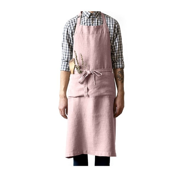 Grembiule di lino rosa chiaro Chef, lunghezza 100 cm - Linen Tales