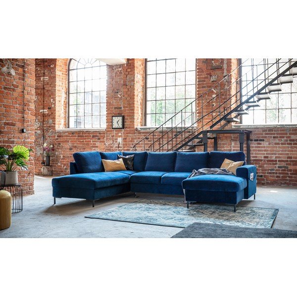 Divano letto a U in velluto blu navy, angolo sinistro Lofty Lilly - Miuform-image-4