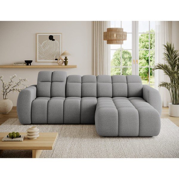 Divano angolare grigio (con penisola a destra/con chaise lounge) con rivestimento in bouclé Fanito – ELTAP-image-4