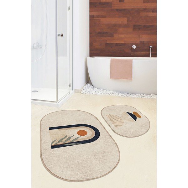 Tappeti da bagno beige in set da 2 100x60 cm - Minimalist Home World-image-1