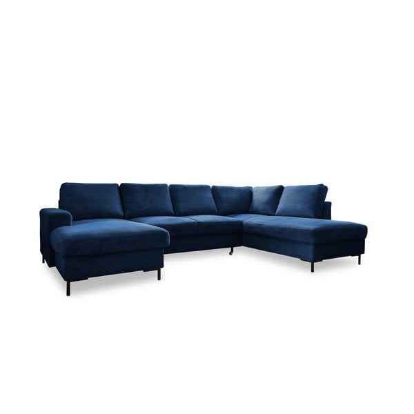 Divano letto angolare in velluto a coste blu scuro (angolo destro) Lofty Lilly - Miuform