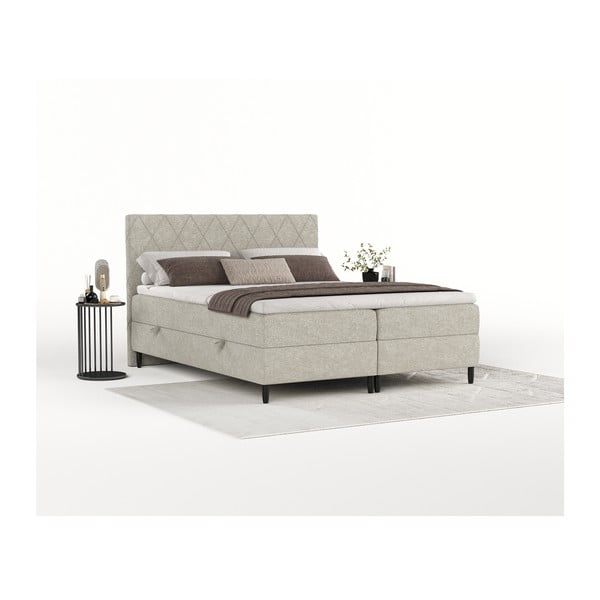 Letto boxspring grigio e beige con contenitore 200x200 cm Gwen - Maison de Rêve-image-1
