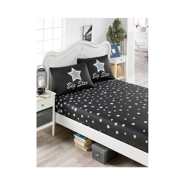 Set di lenzuola e 2 federe in cotone nero per letto singolo Musna Mula, 100 x 200 cm - Mijolnir