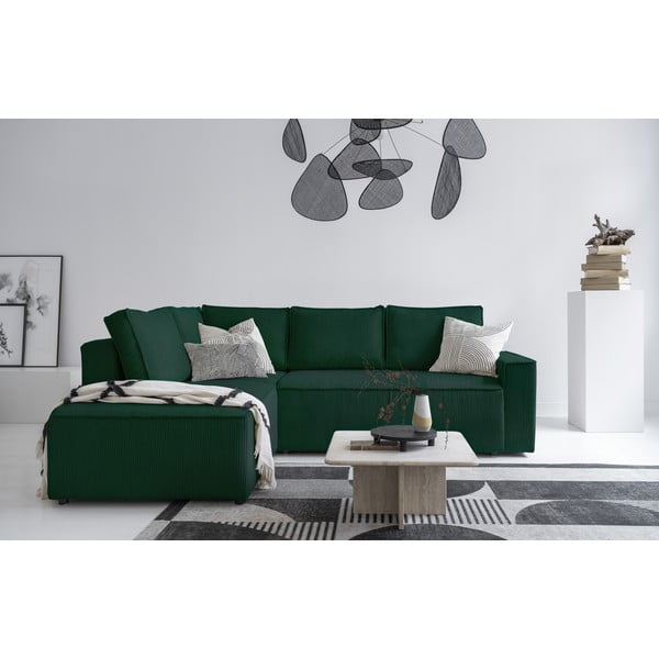 Divano letto angolare in velluto a coste verde scuro Brave Dave - Miuform-image-1
