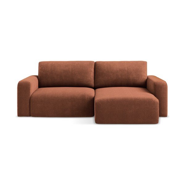 Divano angolare color terracotta allungabile/con contenitore (con penisola a destra/con chaise lounge) con rivestimento in ciniglia Kona – Makamii