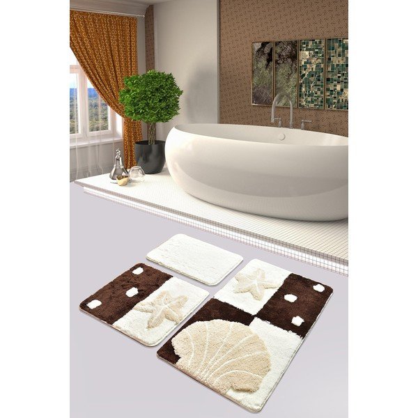 Set di 3 tappeti da bagno marrone e crema 100x60 cm - Foutastic-image-1