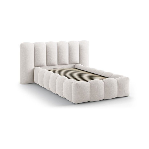Letto singolo imbottito color crema con contenitore con rete inclusa 90x200 cm Lupine – Micadoni -image-2