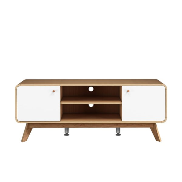 Tavolo TV in rovere decorato in bianco e naturale 140x53 cm Caitlin - Støraa