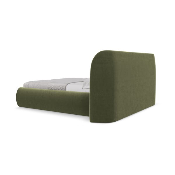 Letto matrimoniale imbottito verde con contenitore con griglia 160x200 cm Hauke - Makamii-image-4