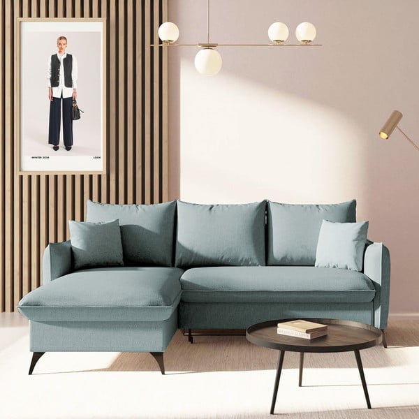 Divano angolare azzurro allungabile e con contenitore (con penisola a sinistra e chaise lounge) Brim – Rodier-image-1