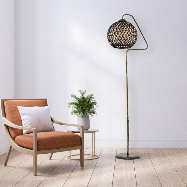 Lampada da terra nera/dorata con paralume in iuta (altezza totale 154 cm) – Opviq lights-image-2