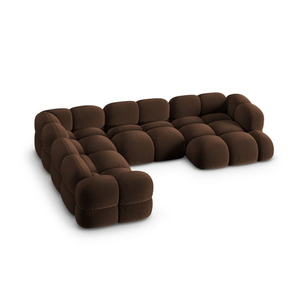 Divano angolare marrone scuro (con penisola a sinistra/a U) con rivestimento in velluto Loretto – Cosmopolitan Design-image-2