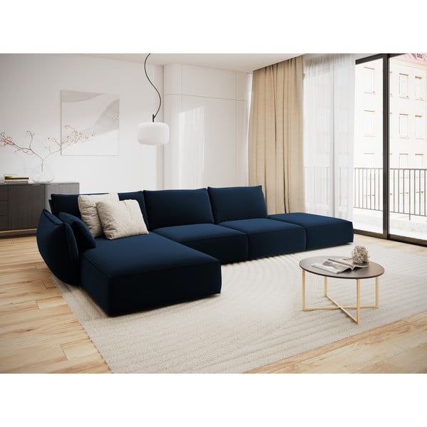 Divano angolare blu scuro (con penisola a sinistra/con chaise lounge) con rivestimento in velluto Vanda – Mazzini Sofas-image-1
