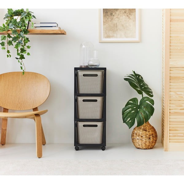 Scaffale mobile in plastica nero/beige 30x77 cm Brisen - Rotho-image-1