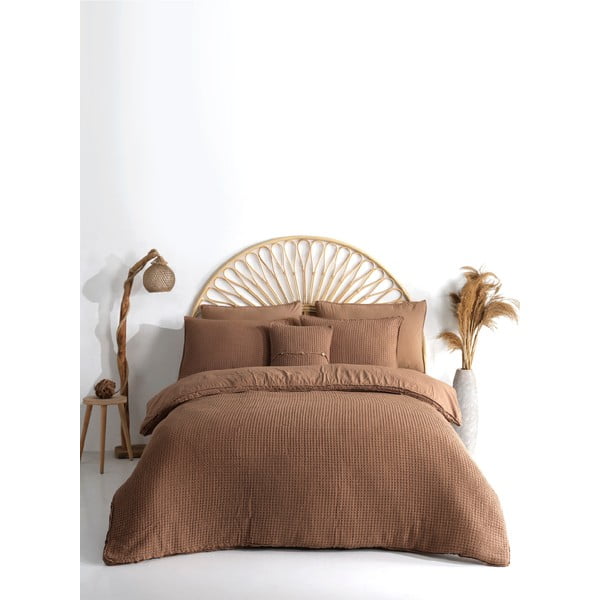Set copripiumino e federa marrone in cotone renforcé per letto singolo 140x200 cm Waffle Striped – Mila Home Luxury