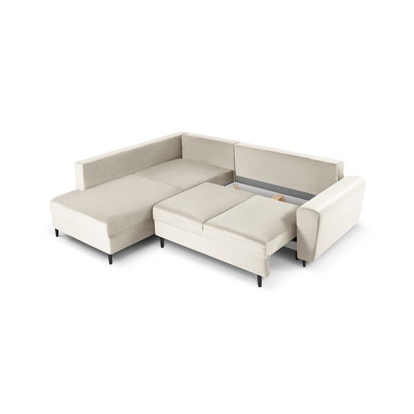 Divano angolare beige allungabile e con contenitore (con penisola a sinistra/a L) con rivestimento in velluto Kyoto – Cosmopolitan Design-image-3