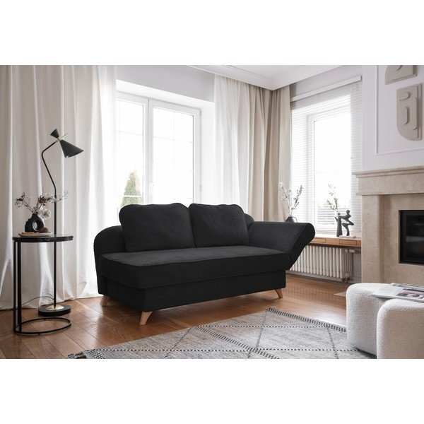 Chaise longue color antracite (con penisola a destra) con rivestimento in velluto a coste Chic Charlotte – Miuform-image-1