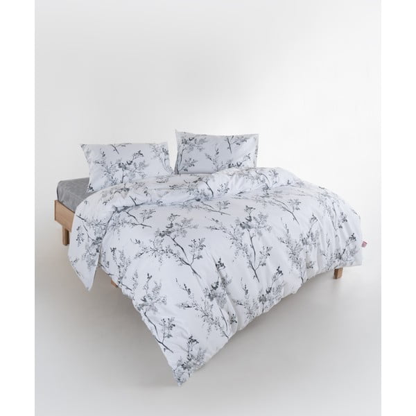 Set copripiumino e federa bianco/grigio in cotone renforcé per letto singolo 140x200 cm White Floral – Mila Home Luxury-image-2