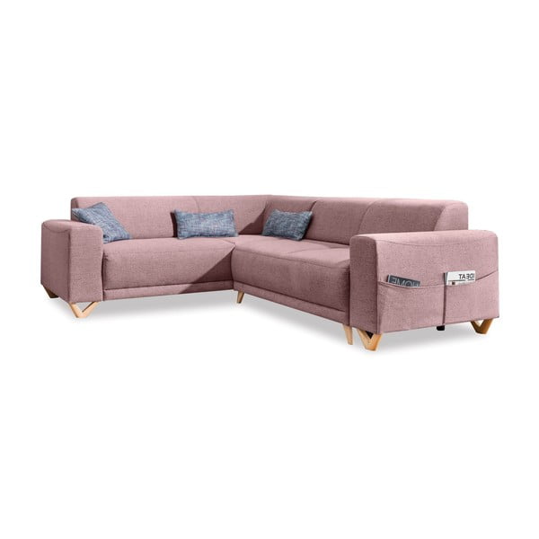 Divano angolare rosa allungabile e con contenitore (con penisola a sinistra/a L) Classy Sophie – Miuform