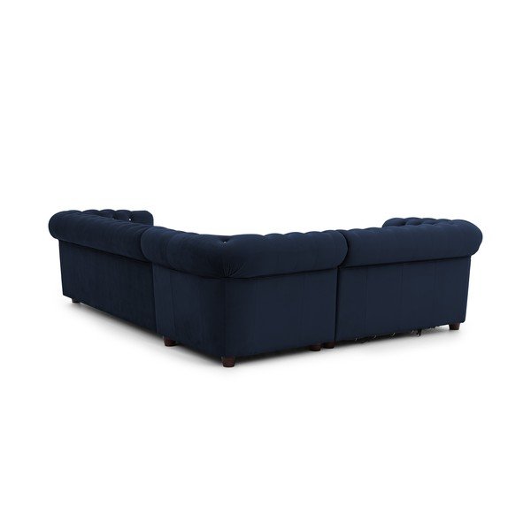 Divano angolare blu allungabile (con penisola a sinistra/a L) con rivestimento in velluto York Blik – Ropez-image-3