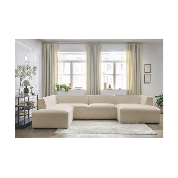 Divano angolare componibile beige (penisola a sinistra/a U) con rivestimento in bouclé Megeve – Bobochic Paris-image-4