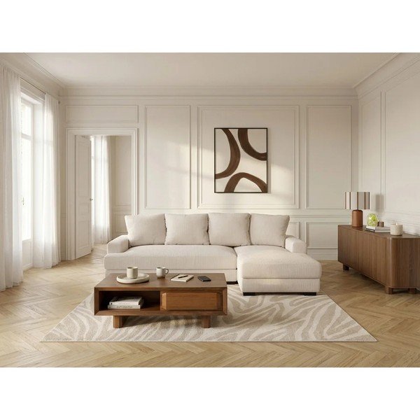 Divano angolare beige allungabile/con contenitore (con penisola a destra/con chaise lounge) con rivestimento in velluto a coste Campi – Bobochic Paris-image-1