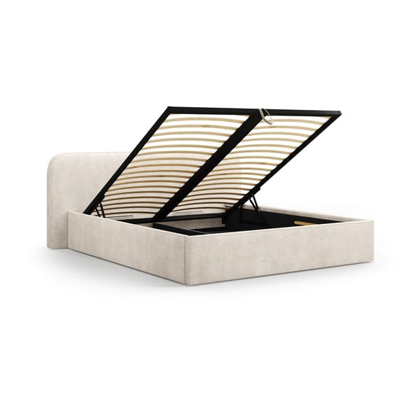 Letto matrimoniale imbottito beige con contenitore e rete inclusi 160x200 cm Elizabeth – Micadoni -image-2