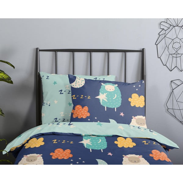Set copripiumino e federa da bambini blu in cotone per letto singolo ed esteso 140x220 cm Sheep – Good Morning-image-2