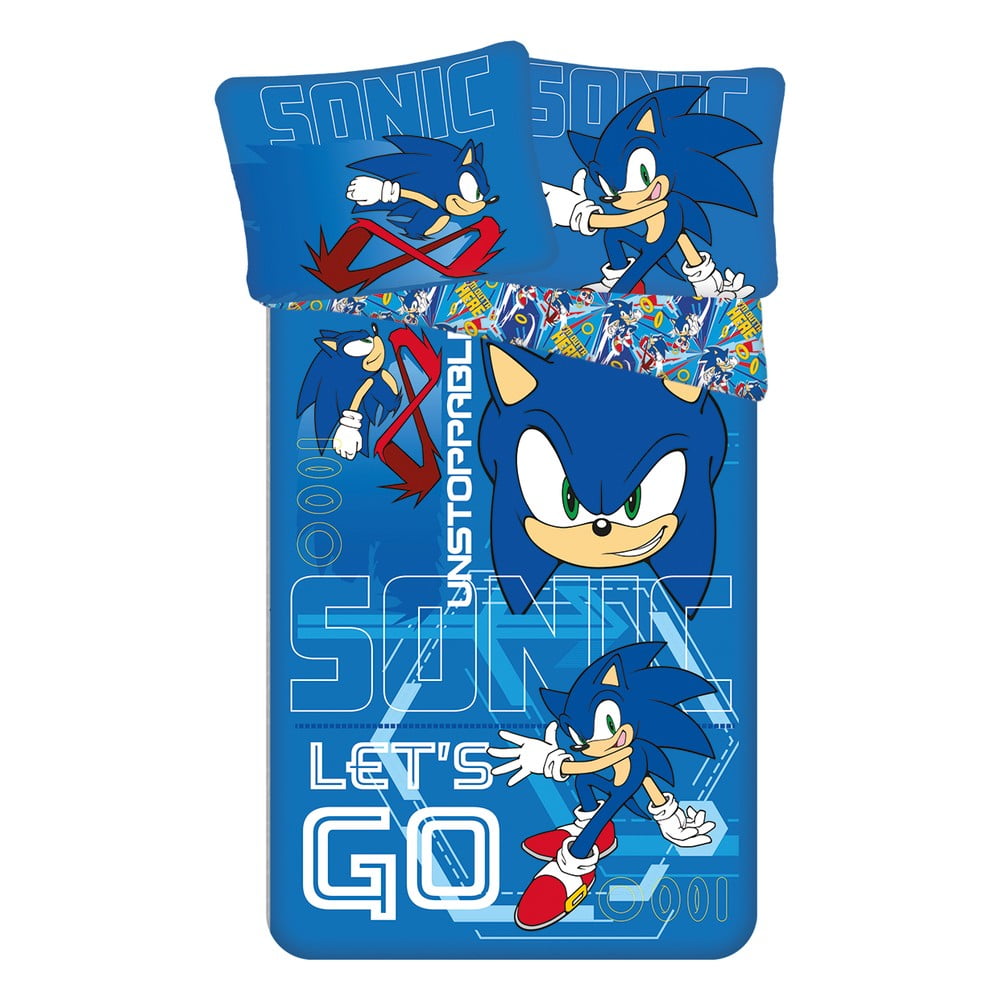 Set copripiumino e federa da bambini blu in cotone per letto singolo 140x200 cm Sonic "Let´s go" – Jerry Fabrics | Biancheria da letto per bambini