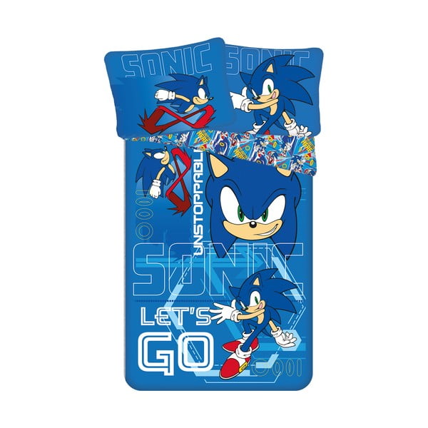 Set copripiumino e federa da bambini blu in cotone per letto singolo 140x200 cm Sonic "Let´s go" – Jerry Fabrics