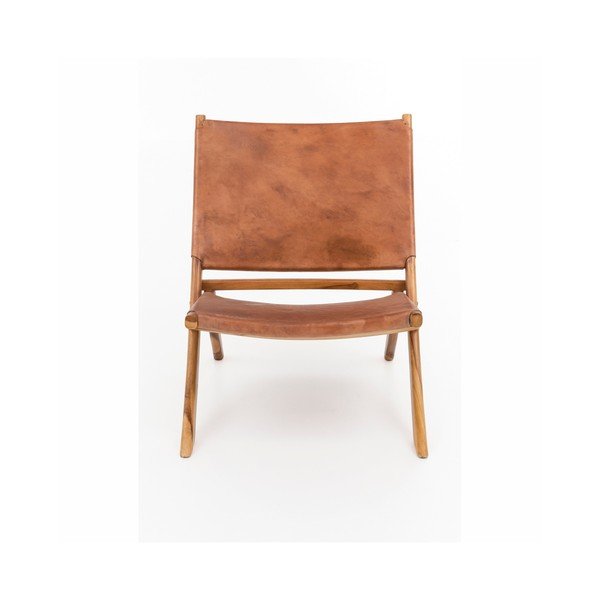 Poltrona pieghevole in teak e pelle di mucca Rana - WOOX LIVING-image-1