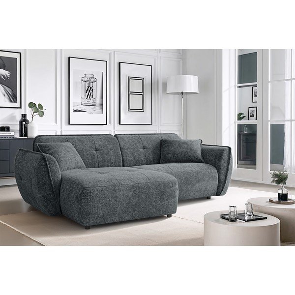 Divano angolare grigio scuro (con penisola a sinistra/con chaise lounge) con rivestimento in ciniglia Nelia – Ropez-image-1