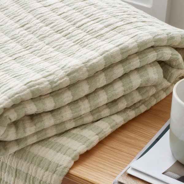 Coperta verde in cotone 150x200 cm Cotton Muslin Stripe – Bianca-image-1