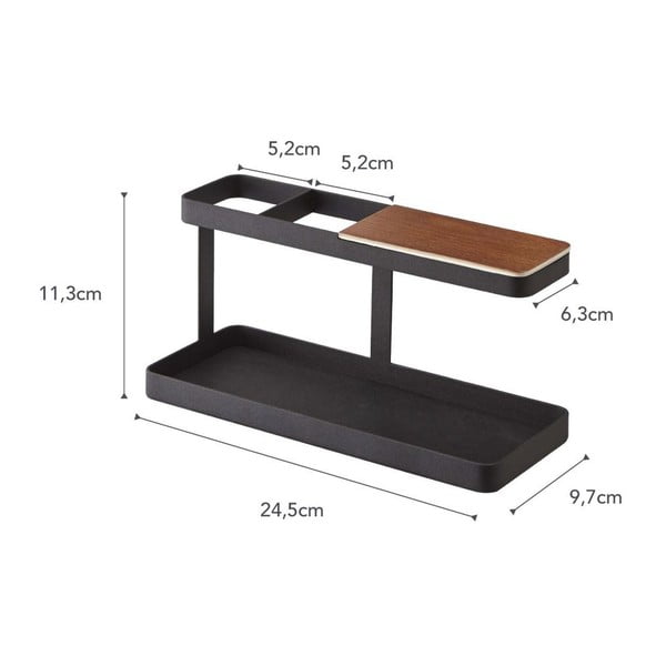 Supporto multifunzionale nero con dettaglio in legno di faggio Desk Bar Tower - YAMAZAKI-image-3