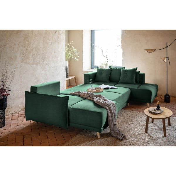 Divano letto angolare in velluto a coste verde (angolo destro a forma di U) Lazy Lukka - Miuform-image-4