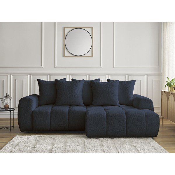 Divano angolare blu allungabile/con contenitore (con penisola a destra/con chaise lounge) con rivestimento in bouclé Roxelane – Bobochic Paris-image-1