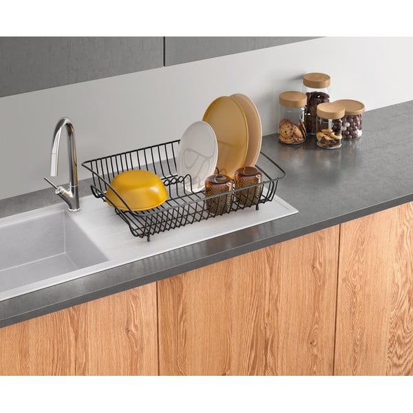 Scolapasta rettangolare in acciaio inox nero - Metaltex-image-1