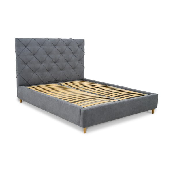 Letto matrimoniale imbottito grigio con contenitore e griglia 140x190 cm Bee - Scandic