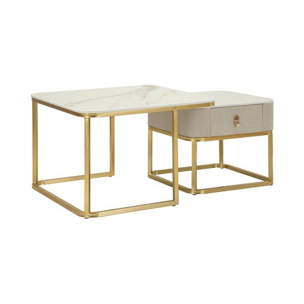 Set di tavolini da salotto color crema/dorati con effetto marmo 2 pz 50x70 cm Beauty – Mauro Ferretti-image-3