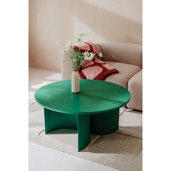 Tavolino da salotto rotondo verde con piano effetto frassino ø 95 cm Gavo – noo.ma-image-1