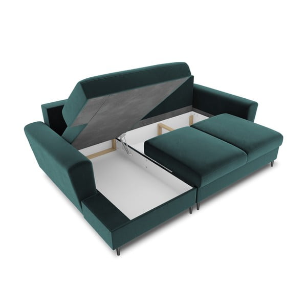 Divano angolare color petrolio allungabile e con contenitore (con penisola a sinistra/con chaise lounge) con rivestimento in velluto Kyoto – Cosmopolitan Design-image-3