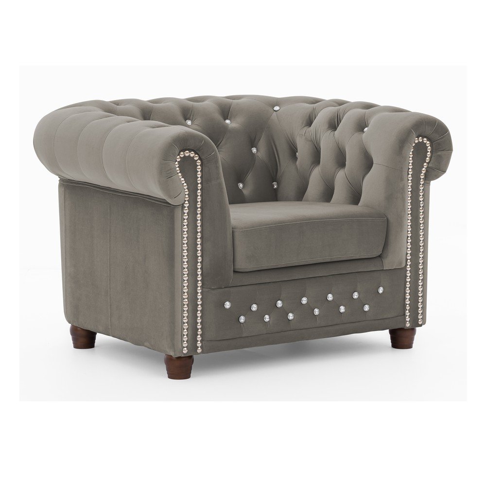 Poltrona chesterfield grigia con rivestimento in velluto York Blik – Ropez | Poltrone