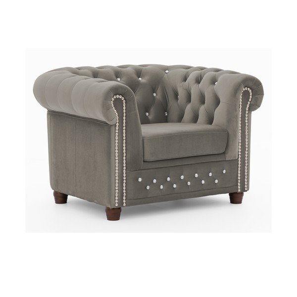 Poltrona chesterfield grigia con rivestimento in velluto York Blik – Ropez
