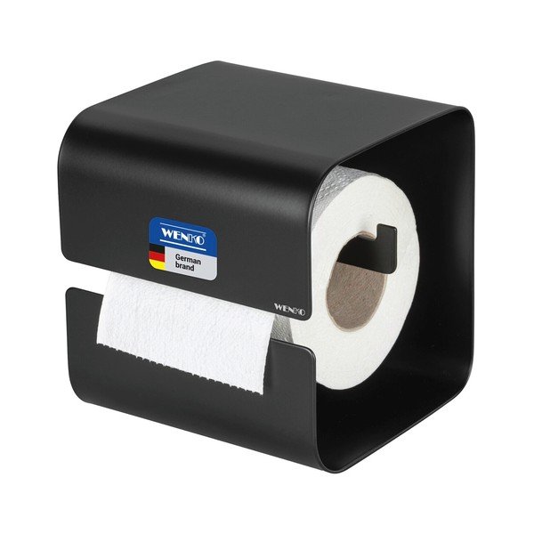 Porta carta igienica senza foratura nero in acciaio con aggancio Turbo-loc Lizan – Wenko-image-4