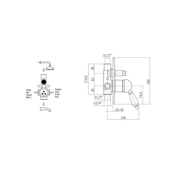 Rubinetto per doccia argentato da incasso (con due uscite) Kirké White – Sapho-image-1