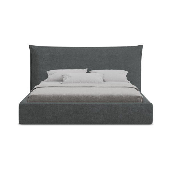 Letto matrimoniale imbottito grigio scuro con contenitore con rete inclusa 180x200 cm Esala – Makamii-image-4